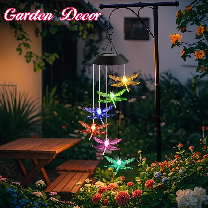 Birthday Gifts for Mom Grandma Wife, Winzwon Solar Lights Outdoor Wind Chimes for Outside Garden Yard Patio Porch Deck Hanging Decor Dragonfly Gifts for Women Her Easter Mothers Day