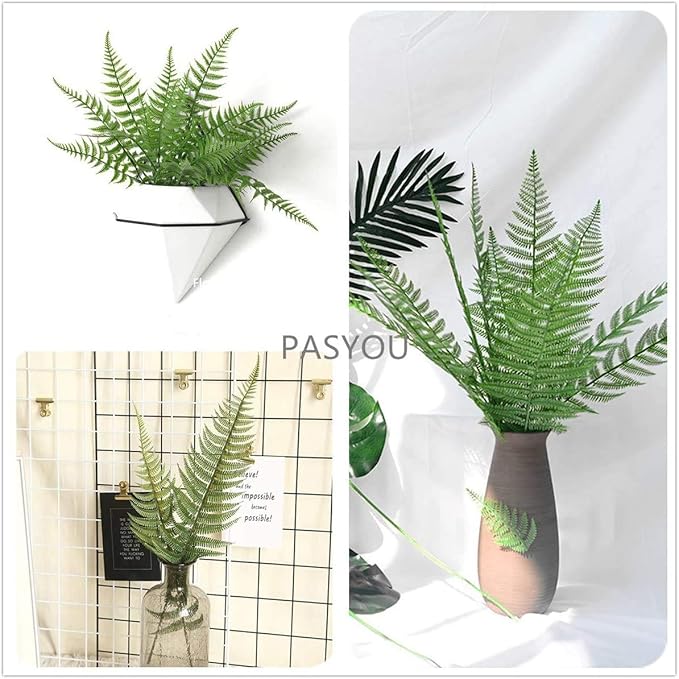 PASYOU Artificial Foliage Plants, Fake Plastic Grass Faux Shrubs Simulation Fern Leaf Real Decoration for Indoor Outdoor Home Decor Garden Party Balcony Patio Planter Filler DIY - Ferns Leaves 10 Pcs