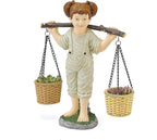 Large Flowers Girl Garden Statue In Stone, Flower & Succulent Planter, Pot Carrying Plants, Pots, Adorable Yard Decor | Indoor & Outdoor Ornament Cute Figurine Lawn, Patio, Home Decoration - 15” x 15”