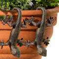 2-Pack Vintage Bronze Gecko Planter Pot Hugger Flower Figurine – Resin Climbing Lizard Statue for Garden, Fairy Garden Terrarium, Outdoor Fence & Yard Decor，Versatile Home & Office Decor