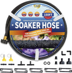 Soaker Hose 150 FT for Garden with Kit, 1/2’’ Soaker Hoses for Foundation Watering, 150 FT Drip Soaking Hose for Vegetable Beds (150 FEET)