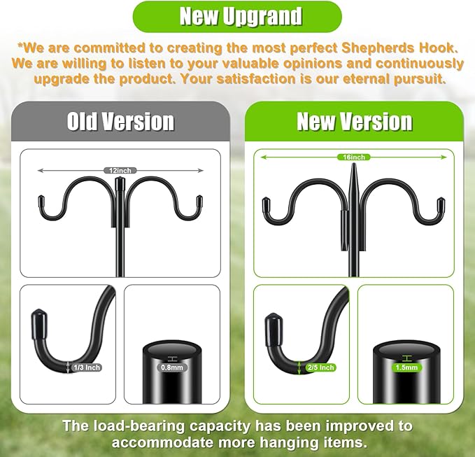 Gtongoko Double Shepherds Hook for Outdoor, 108 Inch Heavy Duty Bird Feeder Pole 3/4 Inch Thick Garden Hooks for Hanging Hummingbird Feeder, Plant Baskets, Solar Light Lanterns, 1 Pack