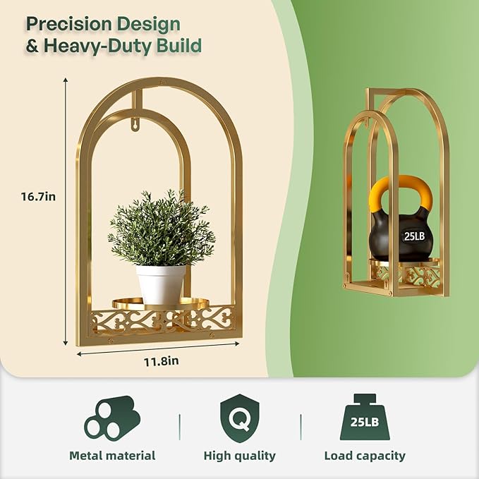 Hanging Planter for Indoor & Outdoor Plants, Mid Century Modern Iron Frame Wall Decor for Living Room Garden Patio 3 Pack Gold（No Light）