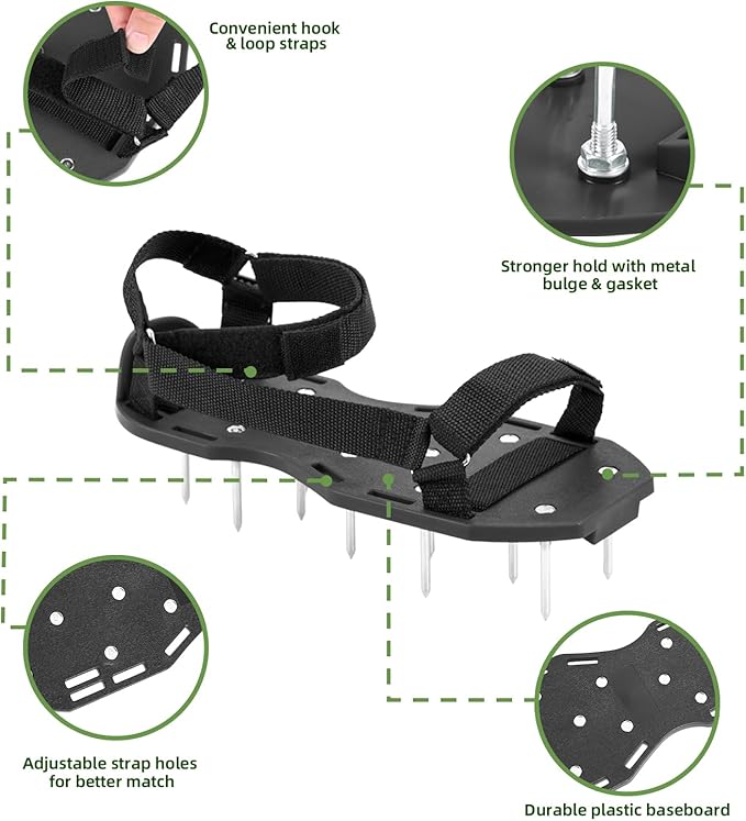 Ohuhu Lawn Aerator Shoes with Stainless Steel Shovel, Free-Installation Aerating Shoe with Hook&Loop Straps, Heavy Duty One-Size-Fits-All Spiked Aerating Sandals for Garden Grass
