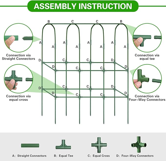2 Pack 62in Tall Cucumber Trellis for Raised Bed, 51" L x 62" H Metal Garden Trellis for Climbing Plants Outdoor, U-Shape Vegetables Trellis Support for Squash Zucchini