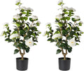 Artificial Camellia Tree 2 Pack - Realistic Camellia Plants in Pot with White Flowers, Lifelike Faux Greenery for Living Room, Patio, or Wedding, White