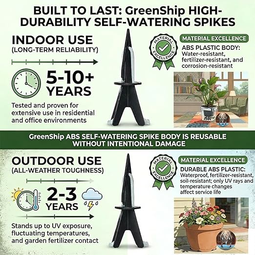 GreenShip 4 Pack Self Watering Planter Insert, Wick Spikes for Plants, Patented Plant Wicks for Self Watering, Plant Stakes for Indoor Outdoor Plants,Vacation Use(Medium for Height 12"-17" Planter)
