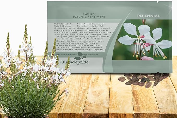 Outsidepride Gaura Seeds - 400 Pcs. Perennial, Drought Tolerant & Low Maintenance, Flower Seeds for Planting Easy to Grow, Vibrant & Tall White-Pink Blooms for Xeriscaping & Pollinator Gardens