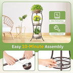KMOTASUO 3 Tier Tall Plant Stand Indoor Outdoor for Large Planter, Multiple Level Flower Holder Organizer Rack for Patio Office Bathroom Corner, Sturdy Heavy Duty Metal, Vertical Display, Bronze