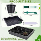 Dualshine Seed Starter Tray Kit - 60-Pack 3.4 Inch Round Nursery Pots with Drainage Holes, 5 Seedling Trays, 100 Plant Labels & 2 Transplanting Tools for Vegetables, Flowers, Herbs Seed Starting