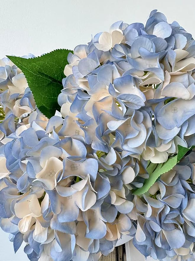 ZYTUYO 5 Pcs Dusty Blue Silk Hydrangeas Artificial Flower Boho Dried Touch 20'' Faux Hydrangeas for Indoor Home Decor Kitchen Living Room Outdoor Porch Wedding Flower Arrangement