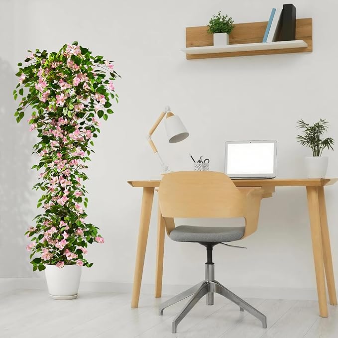 Artificial Bougainvillea Tree -6FT Faux Bougainvillea Tree with Realistic Flowers, Tall Fake Flower Tree for Indoor or Outdoor Decor, Silk Floral Plant for Living Room, Porch, Garden (Pink/White)