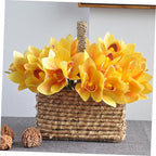 Hemobllo Artificial Silk Orchid Bouquet 2 Bundles, 4-Head Faux Phalaenopsis Flowers for Home Decor, Yellow Silk Flower Arrangement for Living Room and Event Decoration