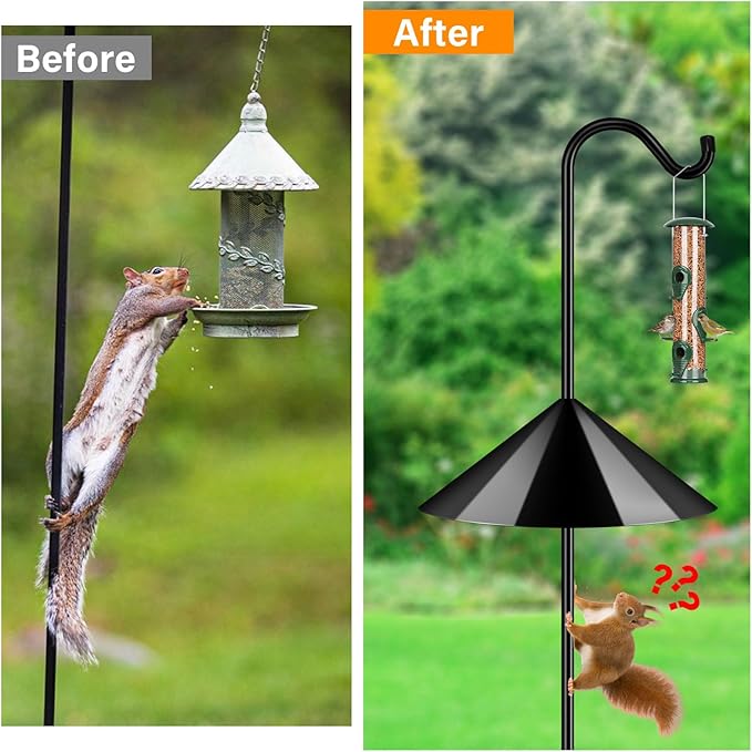 FEED GARDEN 92’’ Bird Feeder Pole Squirrel Proof 1 Pack, Adjustable Tall Shepherds Hooks for Outdoor with 7 Prongs Base, Heavy Duty Shepherd Hook with Baffles, Pole for Bird Feeder, Plant Baskets