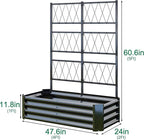 Galvanized Raised Garden Bed with Trellis for Climbing Plants Outdoor,Metal Vertical Garden Planter Box for Patio,Heavy Duty Elevated Garden Bed for Vegetables Tomatoes Cucumbers Flowers Herbs,Black