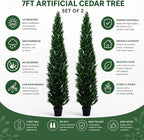 7 Feet Outdoor Artificial Topiary Cedar Tree, Set of 2 UV Resistant Potted Faux Cedar Trees for Outdoors and Indoors, Decorative Fake Shrubs Topiary Trees for Home Living Room Front Door Decor