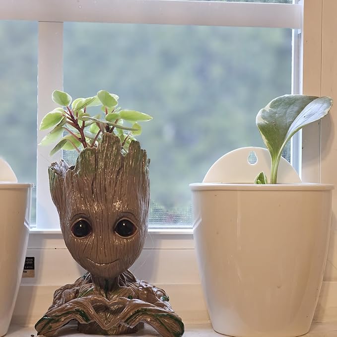B-Best Baby Groot Pen Pot Tree Man Pens Holder or Flower Pot with Drainage Hole Perfect for a Tiny Succulents Plants 6" (Brown)