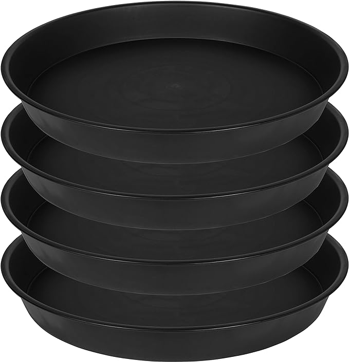 4 Pack of 16 17 inch Plant Saucer (15 inch Base), 2.3" Depth, Heavy Duty Deep Plant Trays for Pots, Plastic Plant Saucers for Indoors, Bird Bath Bowls, Drip Trays for Planter (17", Black)