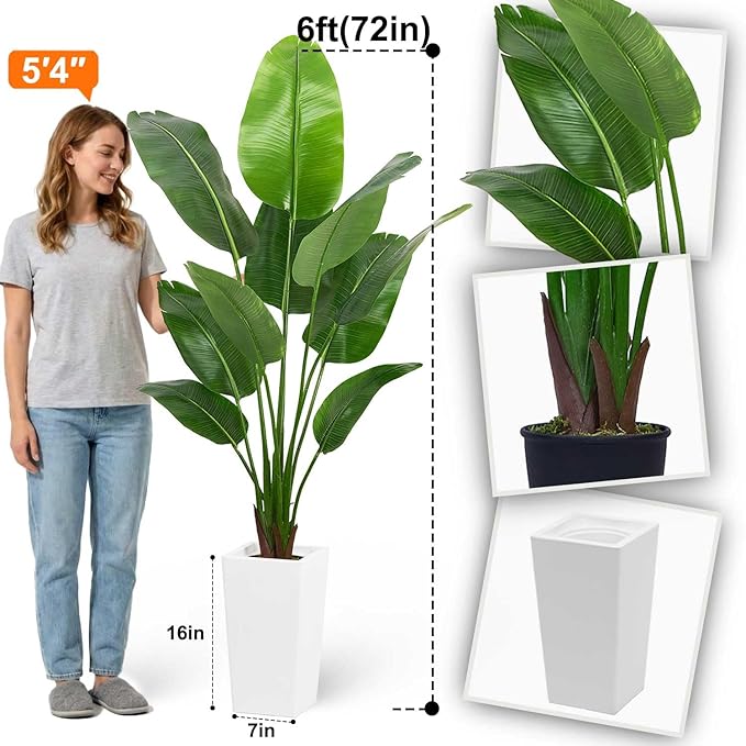 Aveyas 6ft Artificial Bird of Paradise Tree for Home Decor, 6 Feet Faux Floor Plant Fake Silk Banana Leaf Tropical Trees with Pot for Indoor Outdoor House Living Room (6 ft Tall Including Raised Pot)