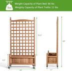 Giantex Set of 2 Mobile Plant Raised Bed, Wood Planter with Lattice Trellis and Wheels, Flower Box for Plant Climbing, Vertical Garden for Balcony Patio Yard, 25"x11"x 50"
