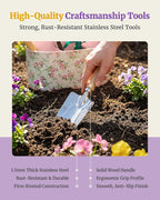 9-Piece Garden Tool Set, Heavy Duty Stainless Steel Rust-Proof Ｇardening Ｋit with Ergonomic Wood Handles, Durable Metal Organizer Basket with 4 Compartments, Ideal Gardening Gift for Women, Mother