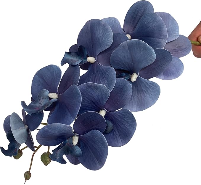 FagusHome 32 Inch Artificial Phalaenopsis Flowers 6 Pcs Artificial Orchid Flowers Stem Plants for Home Décor (Dark Blue)