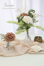 Floroom Artificial Flowers 25pcs Real Looking Gold Sparrow & Cream Foam Fake Roses with Stems for DIY Wedding Bouquets Bridal Shower Centerpieces Floral Arrangements Party Tables Home Decorations