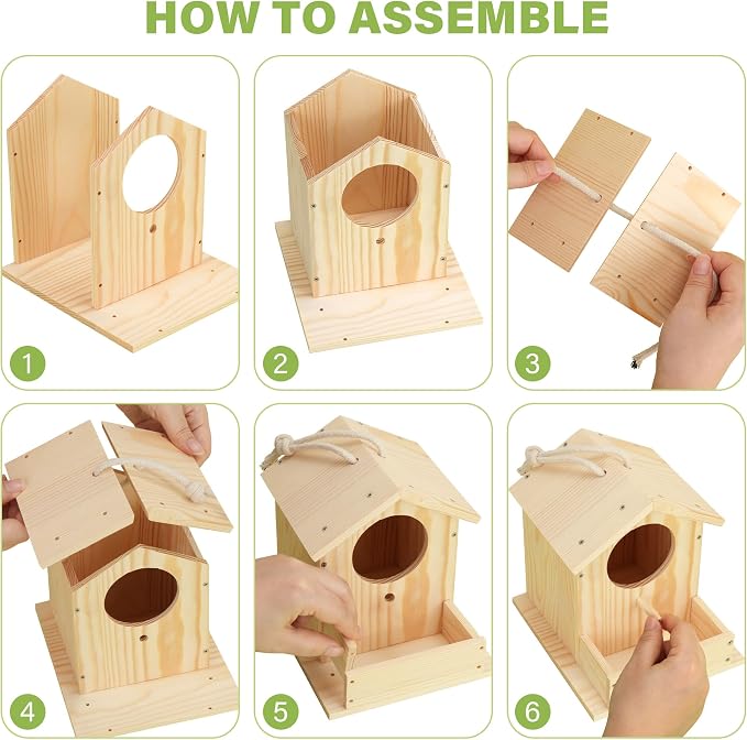 LotFancy Bird House Kit, DIY Wooden Birdhouse Kits, Arts and Crafts Painting Kits for Kids Ages 4+, Build and Paint, Including Paints & Brushes