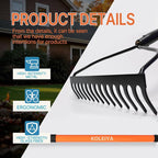 KOLEIYA Garden Rake Heavy Duty, 14-Tine Bow Rake with 57" Fiberglass Handle, for Soil Leveling, Lawn Care, Mulch Spreading, Leaf and Debris Cleanup