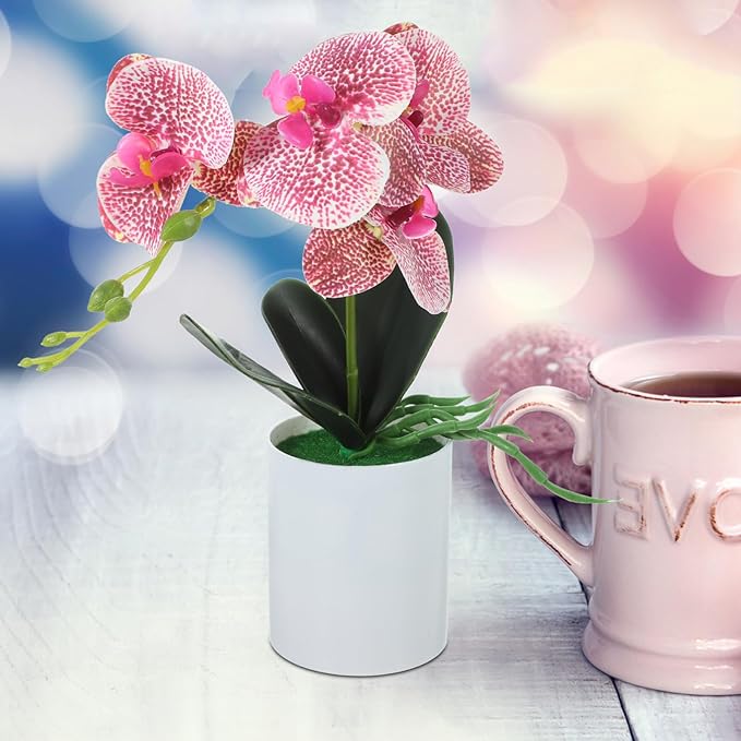 VILLCASE Artificial Orchid Bonsai Plant, Realistic Simulation Potted Flower in Purple, Faux Orchid Tabletop Decoration for Home Office Living Room