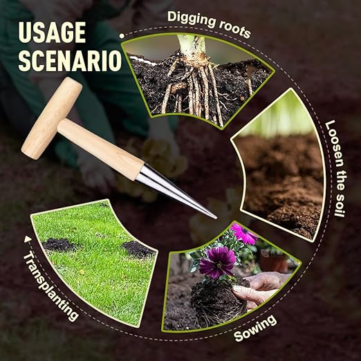 Plant Hole Digger for Planting, Seed Dibber Garden Tool, Hand Dibbler Seed Planter Tool,Bulb Planter Tool, Seeds Transplanting Plants Planting Bulbs, T Wooden Handle - Easy to Drill Holes (1PC)