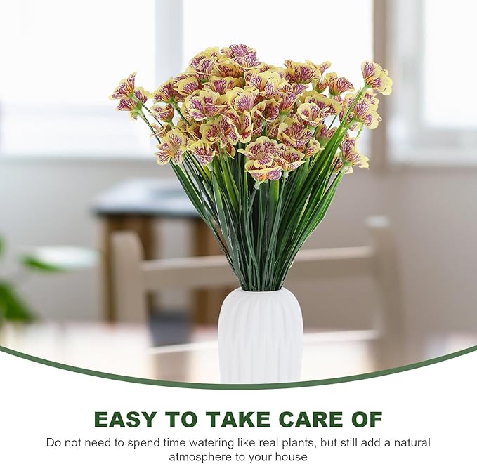 Veemoon 6pcs Yellow Uv-Resistant Faux Orchid Bouquet Set, Decorative Fake Flowers Simulation Arrangement for Home and Living Room Décor, Party Photo Prop, Wedding Centerpiece