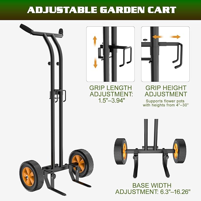 Housolution Plant Caddy with Wheels, Heavy Duty Plant Dolly for Big Pots, Plant Mover with Adjustable Grabbing Arm and Base, Trolley Cart for Seniors, Lawn, Patio, Backyard Gardening