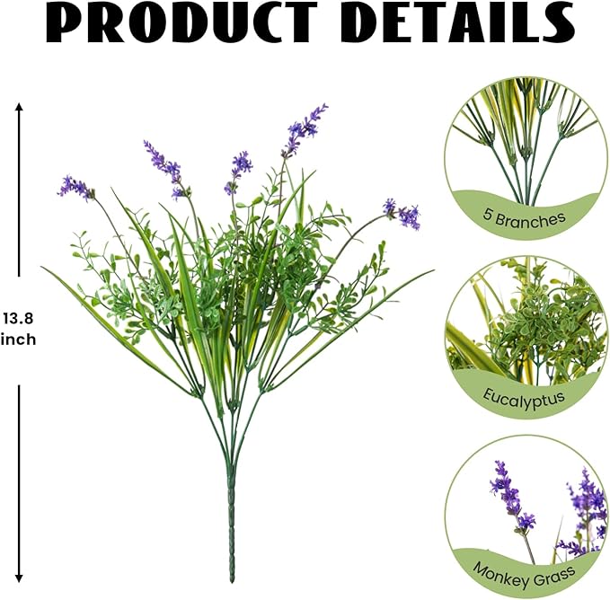 Outdoor Faux Plants UV Resistant - 12 Bouquets Realistic Artificial Monkey Grass Greenery for Patio Garden Front Porch Decor Weatherproof Fake Plants for Outside