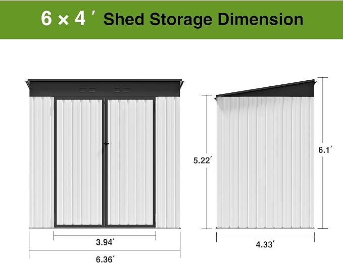 6 x 4FT Sheds & Outdoor Storage,White Metal Waterproof Storage Shed with Door and Lock Outdoor Shed,All-Weather Shelter for Bike, Gardening Tools, Lawn Mowers