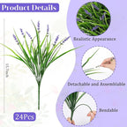 24 Bundles Artificial Plants Flowers Outdoor, Faux Lavender Flowers Fake Monkey Grass UV Resistant Plastic Plant for Porch Garden Patio Window Home Decor, Purple