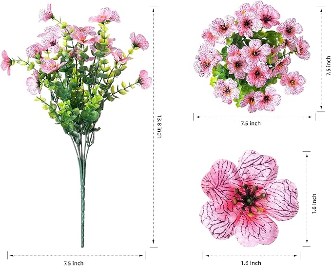 HyeFlora Artificial Flowers for Outdoor Indoor Garden Home Decoration, Faux Flower Daisy with Eucalyptus Leaves Fake Plants Greenery Boxwood Porch Patio, 12 Bundles (Pink)