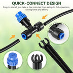 Meonum 65FT Greenhouse Watering System, Quick Connector Hanging Plant Watering System Automatic Mist Irrigation Kit with 1/4'' Blank Tubing, Two way Faucet Connector, Adjustable Misting Nozzle(2 Pack)