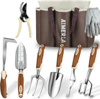 Aimerla Gardening Tools Set of 9 Heavy Duty Garden Tools with Non-Slip Rubber Grip with Large Garden Bag for Tools Durable Hand Tools for Gardening, Weeding,Gardening Gifts for Women,Men
