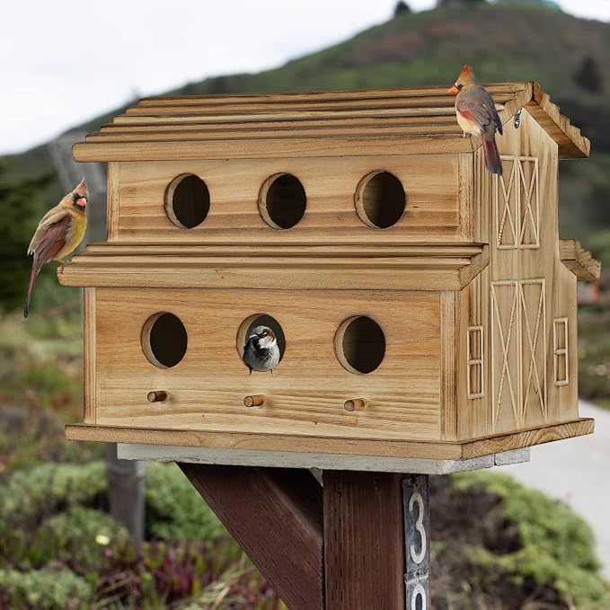Bird House Bird Houses for Outside, 6 Hole Outdoor Bird House, Room for 6 Bird Families, Hanging Weatherproof Birdhouse