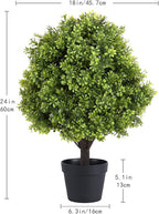 24" Faux Boxwood Plants Outdoor, Artificial Topiary Ball Trees Set of 2, UV Resistant Fake Potted Evergreen Realistic Greenery Bushes Shrubs for Outside Front Porch Planter Patio Indoor Decor 2ft Tall