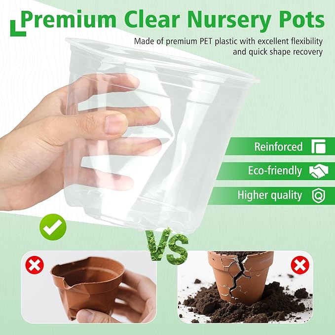 6/8/10 Inch Large Clear Nursery Pots with Drainage, 12 Pack Plastic Pots for Plants, Ideal Seedling Pots and Plant Pots for Vegetables, Orchids, Aloe, Indoor Outdoor Use (6 8 10 inch)