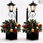 2 Pack Solar Floor Lamps with Planter (2-in-1 Design), 29.5" Outdoor LED Garden Lights - IP44 Waterproof, Warm White Auto-On at Dusk, Easy Install for Lawn, Patio, Porch, Yard & Pathway Decor