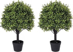 27“ Realistic Artificial Boxwood Topiary Trees Set of 2, Faux Plants Outdoor UV-Resistant, Fake Evergreen Bushes & Shrubs for Front Porch Outside Planter Decor