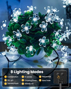 Brightown 2 Pack Total 52FT 120 LED Solar String Lights Flower Outdoor Waterproof Fairy Lights for Garden Yard Fence Patio Christmas Tree Wedding Party Decor, Pure White