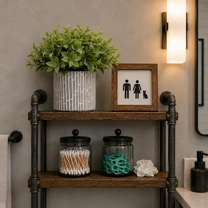 Set of 3 Artificial Potted Plants, Faux Eucalyptus Lavender and Tea Tree Greenery in Cement Pots, Small Fake Plants for Shelf Bathroom Office Desk Decor
