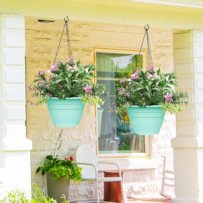 5 Pack 10 Inch Plant Pots for Indoor Outdoor,Plastic Floor Planters with Drainage Holes,Lightweight Flower Pots for Home,Patio & Garden(Blue)