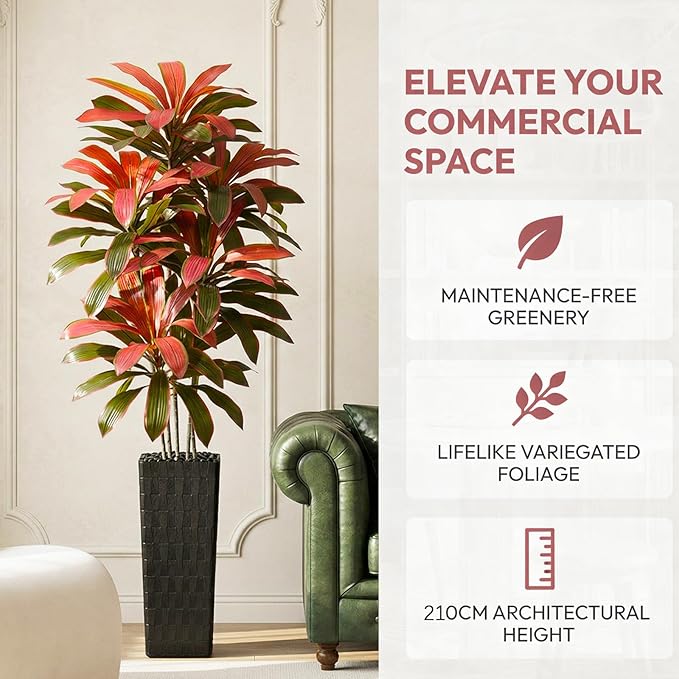 Artificial Dracaena Tree：7FT Faux Silk Tropical Yucca Floor Trees Realistic Fake Green Plant with Natural Wood Trunk & Lifelike Leaves for Home Office Decor Indoor & Outdoor (7FT,1-Pack,Black)