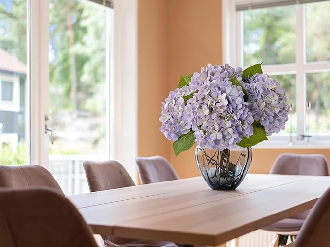 ZYTUYO 20inch 4PCS LilacLight Purple Hydrangea Artificial Flowers Lilac Real Touch Fake Hydrangeas with Long Stem for Indoor Outdoor Porch Living Room Home Decor Party Wedding Xmas Table Centerpieces