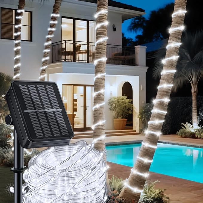 LairtPOW Solar Rope Lights 39FT 100LEDs,IP65 Waterproof Outdoor String Light, Palm Tree Lights for Party Garden Yard Pathway Patio Wedding Christmas Halloween Holiday Decoration (Cool White)